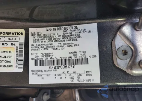 2016 Lincoln Mkz из США, поврежденный, VIN 3LN6L2J90GR617351